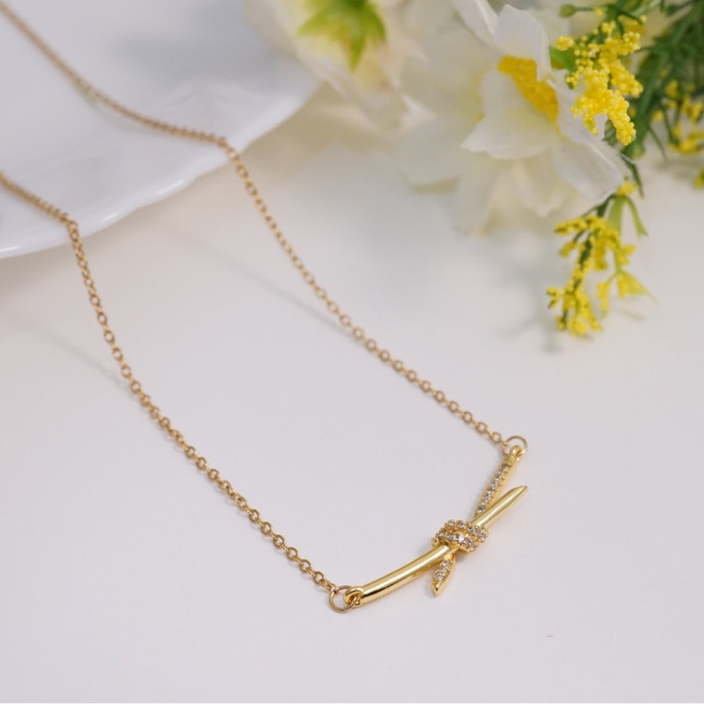 Gold Plated Love Knot Bar Necklace